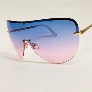Shield Sunglasses Rimless Visor One Piece Gradient Blue Pink Lens Fashion Shades